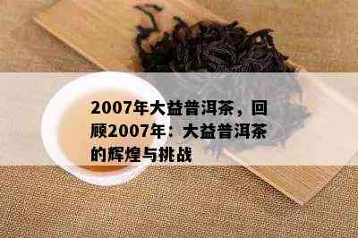 2007年大益普洱茶，回顾2007年：大益普洱茶的辉煌与挑战