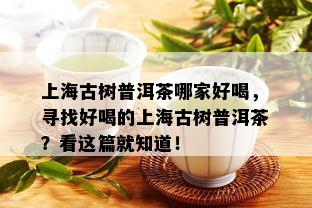 上海古树普洱茶哪家好喝，寻找好喝的上海古树普洱茶？看这篇就知道！