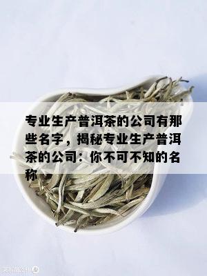 专业生产普洱茶的公司有那些名字，揭秘专业生产普洱茶的公司：你不可不知的名称