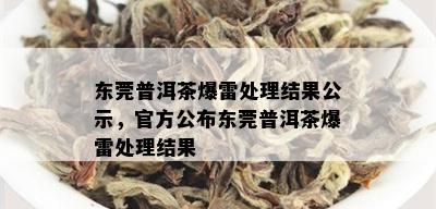 东莞普洱茶爆雷处理结果公示，官方公布东莞普洱茶爆雷处理结果