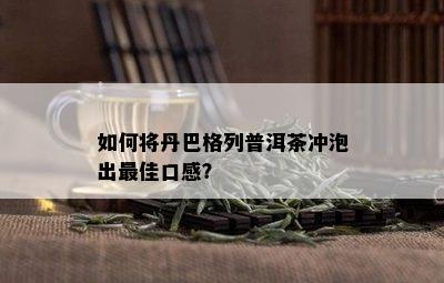 如何将丹巴格列普洱茶冲泡出更佳口感？