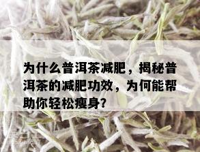 为什么普洱茶减肥，揭秘普洱茶的减肥功效，为何能帮助你轻松瘦身？