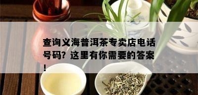 查询义海普洱茶专卖店电话号码？这里有你需要的答案！