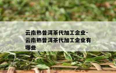 云南熟普洱茶代加工企业-云南熟普洱茶代加工企业有哪些