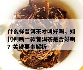 什么样普洱茶才叫好喝，如何判断一款普洱茶是否好喝？关键要素解析