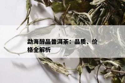 勐海醇品普洱茶：品质、价格全解析