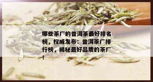 哪些茶厂的普洱茶更好排名榜，权威发布：普洱茶厂排行榜，揭秘更好品质的茶厂！