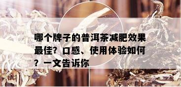 哪个牌子的普洱茶减肥效果更佳？口感、使用体验如何？一文告诉你