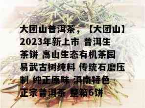 大团山普洱茶，【大团山】2023年新上市 普洱生茶饼 高山生态有机茶园 易武古树纯料 传统石磨压制 纯正原味 滇南特色 正宗普洱茶 整箱6饼