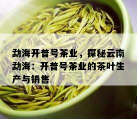 勐海开普号茶业，探秘云南勐海：开普号茶业的茶叶生产与销售