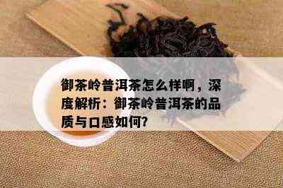 御茶岭普洱茶怎么样啊，深度解析：御茶岭普洱茶的品质与口感如何？