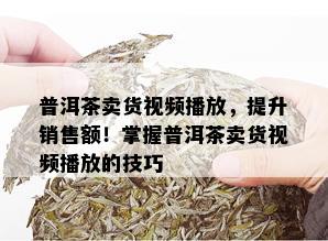 普洱茶卖货视频播放，提升销售额！掌握普洱茶卖货视频播放的技巧