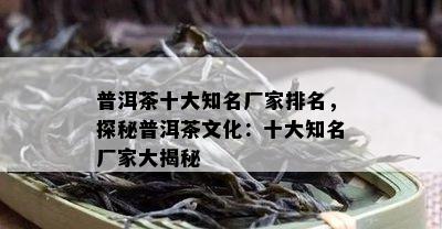 普洱茶十大知名厂家排名，探秘普洱茶文化：十大知名厂家大揭秘