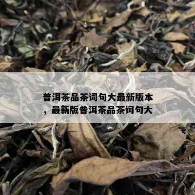 普洱茶品茶词句大最新版本，最新版普洱茶品茶词句大