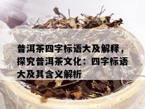 普洱茶四字标语大及解释，探究普洱茶文化：四字标语大及其含义解析