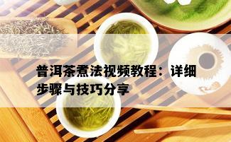 普洱茶煮法视频教程：详细步骤与技巧分享