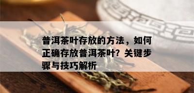 普洱茶叶存放的方法，如何正确存放普洱茶叶？关键步骤与技巧解析