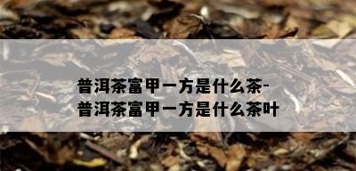 普洱茶富甲一方是什么茶-普洱茶富甲一方是什么茶叶