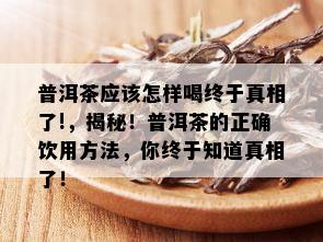 普洱茶应该怎样喝终于真相了!，揭秘！普洱茶的正确饮用方法，你终于知道真相了！