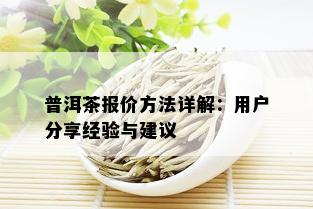 普洱茶报价方法详解：用户分享经验与建议