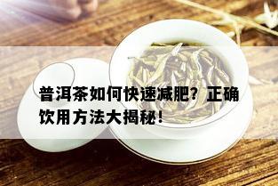 普洱茶如何快速减肥？正确饮用方法大揭秘！