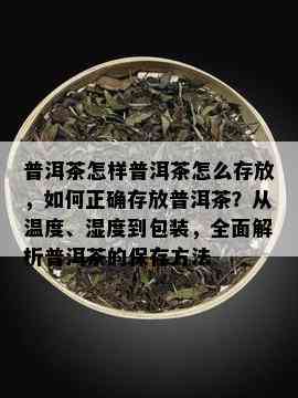 普洱茶怎样普洱茶怎么存放，如何正确存放普洱茶？从温度、湿度到包装，全面解析普洱茶的保存方法