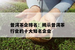 普洱茶企排名：揭示普洱茶行业的十大知名企业