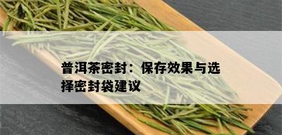 普洱茶密封：保存效果与选择密封袋建议