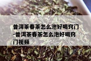 普洱茶春茶怎么泡好喝窍门-普洱茶春茶怎么泡好喝窍门视频