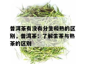 普洱茶有没有分生和熟的区别，普洱茶：了解生茶与熟茶的区别