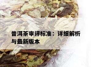 普洱茶审评标准：详细解析与最新版本