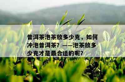 普洱茶泡茶放多少克，如何冲泡普洱茶？——泡茶放多少克才是最合适的呢？