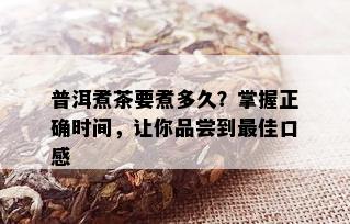 普洱煮茶要煮多久？掌握正确时间，让你品尝到更佳口感