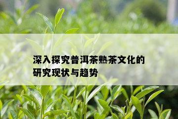 深入探究普洱茶熟茶文化的研究现状与趋势