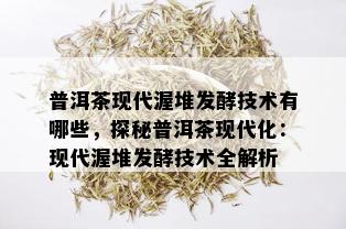 普洱茶现代渥堆发酵技术有哪些，探秘普洱茶现代化：现代渥堆发酵技术全解析