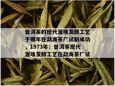 普洱茶的现代渥堆发酵工艺于哪年在勐海茶厂试制成功，1973年：普洱茶现代渥堆发酵工艺在勐海茶厂试制成功