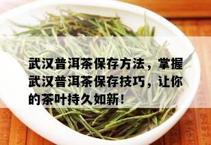 武汉普洱茶保存方法，掌握武汉普洱茶保存技巧，让你的茶叶持久如新！