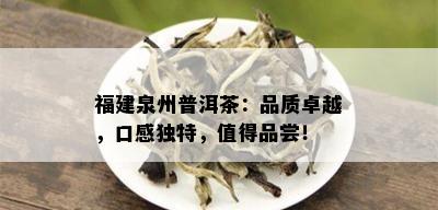 福建泉州普洱茶：品质卓越，口感独特，值得品尝！