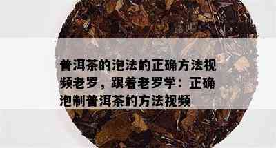 普洱茶的泡法的正确方法视频老罗，跟着老罗学：正确泡制普洱茶的方法视频