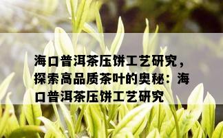 海口普洱茶压饼工艺研究，探索高品质茶叶的奥秘：海口普洱茶压饼工艺研究