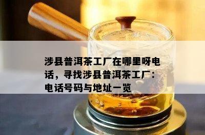 涉县普洱茶工厂在哪里呀电话，寻找涉县普洱茶工厂：电话号码与地址一览