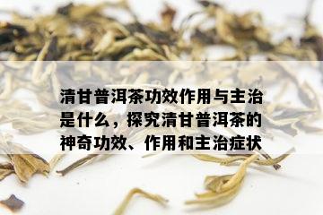 清甘普洱茶功效作用与主治是什么，探究清甘普洱茶的神奇功效、作用和主治症状