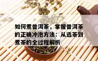 如何煮普洱茶，掌握普洱茶的正确冲泡方法：从选茶到煮茶的全过程解析