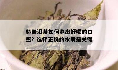 熟普洱茶如何泡出好喝的口感？选择正确的水质是关键！