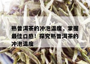 熟普洱茶的冲泡温度，掌握更佳口感！探究熟普洱茶的冲泡温度