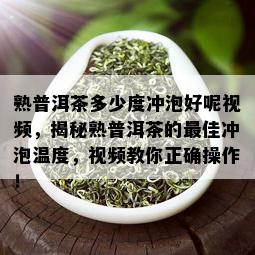 熟普洱茶多少度冲泡好呢视频，揭秘熟普洱茶的更佳冲泡温度，视频教你正确操作！