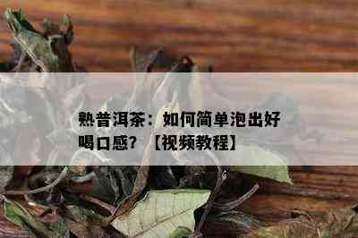 熟普洱茶：如何简单泡出好喝口感？【视频教程】