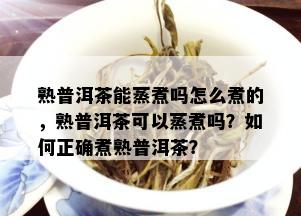 熟普洱茶能蒸煮吗怎么煮的，熟普洱茶可以蒸煮吗？如何正确煮熟普洱茶？