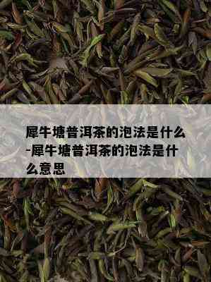 犀牛塘普洱茶的泡法是什么-犀牛塘普洱茶的泡法是什么意思