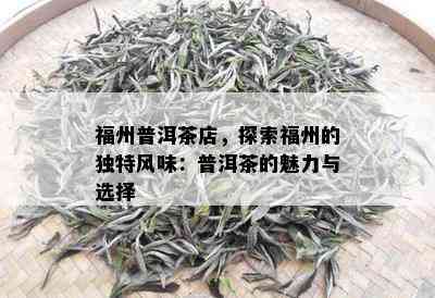 福州普洱茶店，探索福州的独特风味：普洱茶的魅力与选择